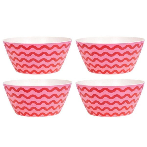 4PK Splosh Summer Waves Bamboo Melamine Salad Serving Bowl 24cm Round Pink