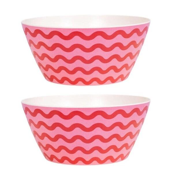 2PK Splosh Summer Waves Bamboo Melamine Salad Serving Bowl 24cm Round Pink