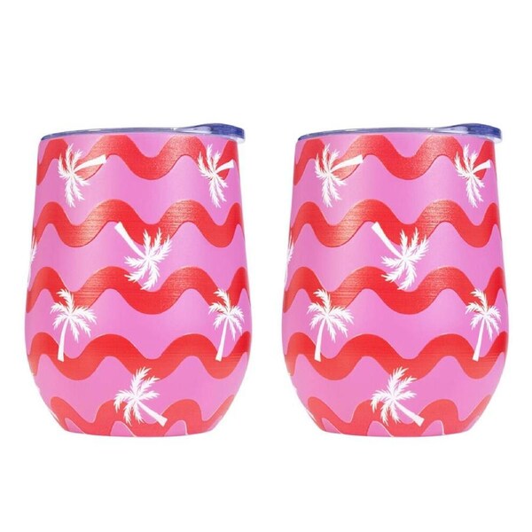 2PK Splosh Summer Waves Stainless Steel Insulated Wine Tumbler 355ml/12cm Pink