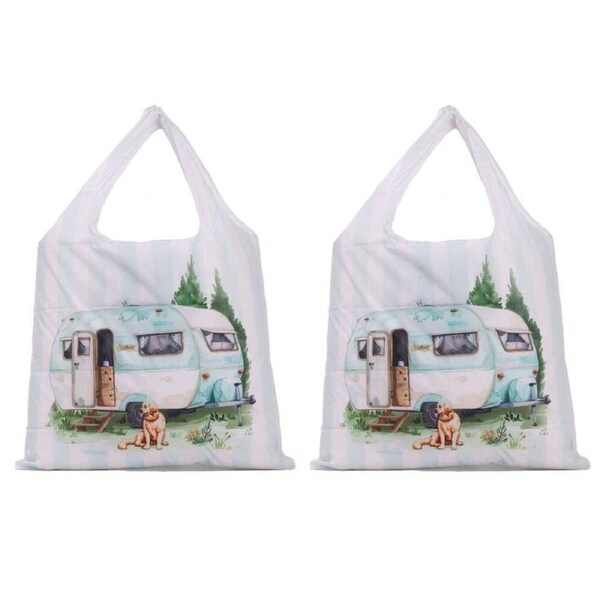 2PK Splosh Caravan Reusable Foldable Shopping Tote Bag 49x43cm Blue