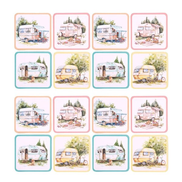 4x 4pc Splosh Caravan Waterproof Coaster Set 10cm Drink Mat Pad Square