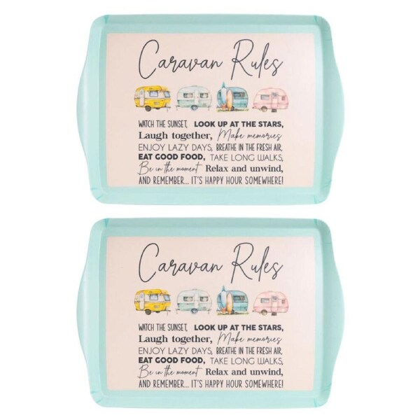 2PK Splosh Caravan Bamboo Melamine Camping Serving Tray 36x25cm Rectangle Blue