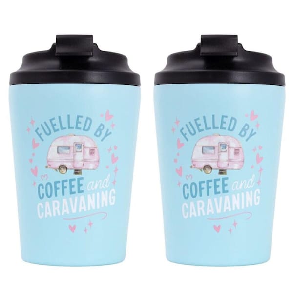 2PK Splosh Caravan Insulated Travel Coffee Cup 380ml Water Tumbler Blue
