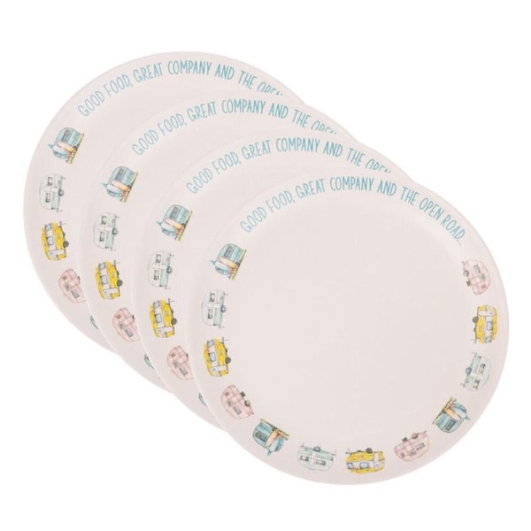 4PK Splosh Caravan Bamboo Melamine Dinner Plate 25cm Round Camping Dish White