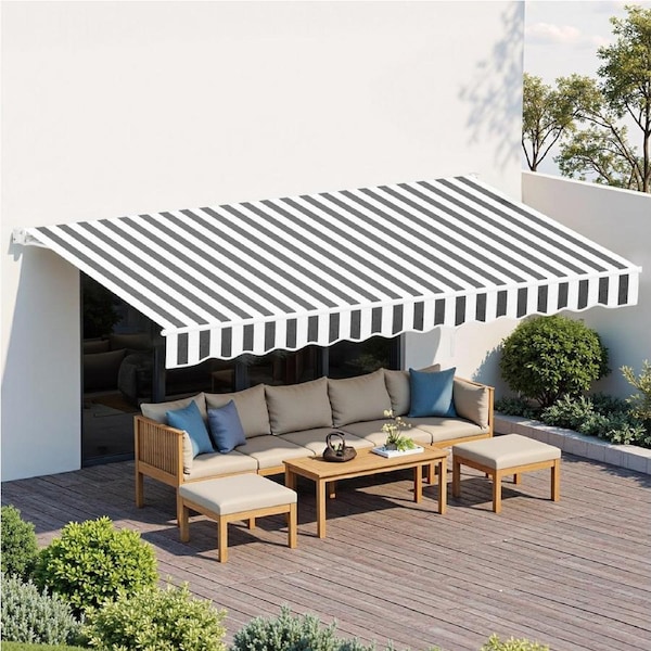 InstaHut Motorised Folding Arm Awning Retractable Sunshade 5Mx3M Grey White