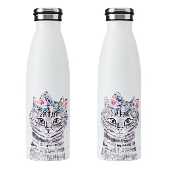 2PK Mikasa x Tipperley Hill Cat Themed Sleeved Insulated Water Bottle 500mL