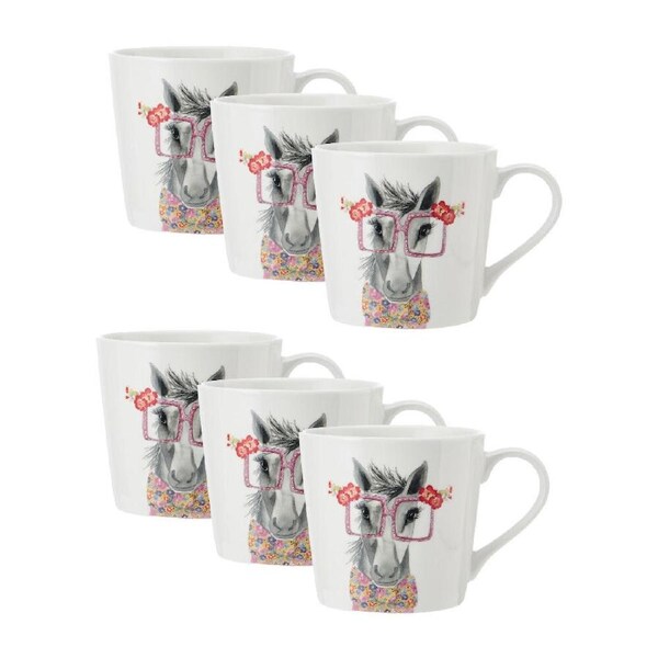 6PK Mikasa x Tipperley Hill Fine China Horse Themed Coffee Tea Drink Mug 380mL