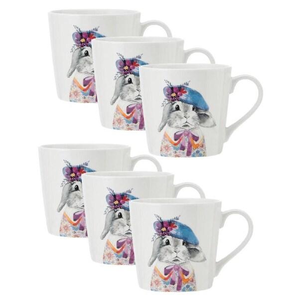 6PK Mikasa x Tipperley Hill Fine China Rabbit Themed Coffee Tea Drink Mug 380mL