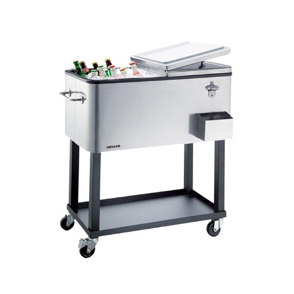 Heller Alfresco Indoor/Outdoor Cooler Cart 80L SS Bottle Opener Locking Wheels
