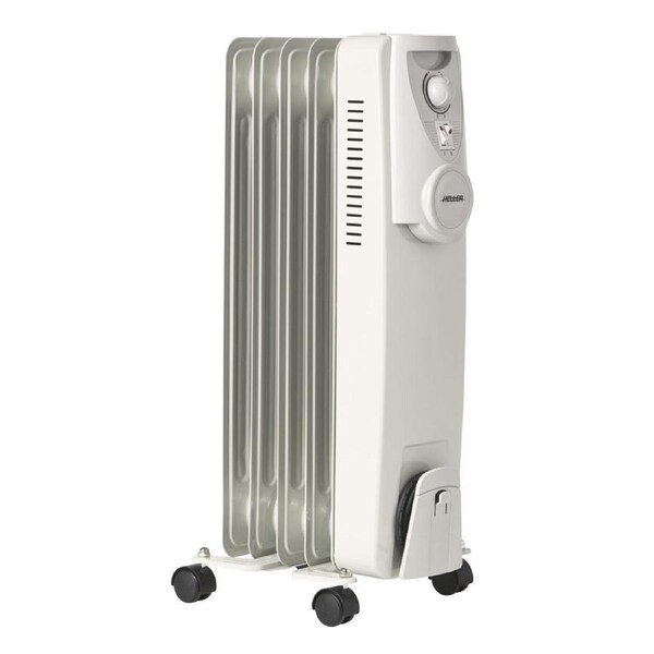 Heller Oil Heater 1000W Five Fin Thermostat 3 Heat Settings Castors Enamel White