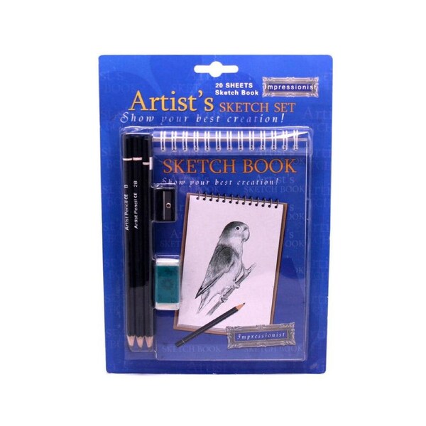 BMS Gifts Small Sketch Book 20 Sheet w/6 HB Pencils 2B-4B Sharpener Eraser