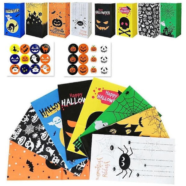 JOYBUY Halloween Candy Bag Advent Calendar – 24-Day Paper Bag Set with Pumpkin, Ghost, Spider