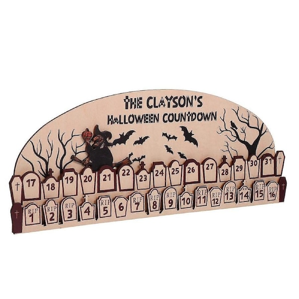 JOYBUY Wooden Witch Ornament Halloween Advent Calendar – Home Decoration (37x14.5x1.5 cm)