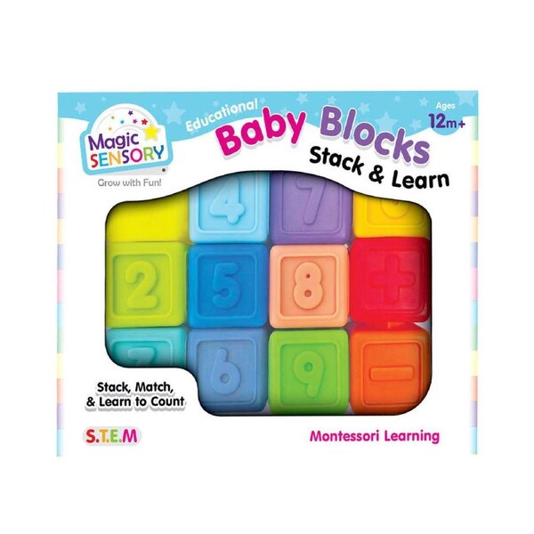 12pc Magic Sensory Montessori Learning Numbered Colourful Baby Blocks 12m+