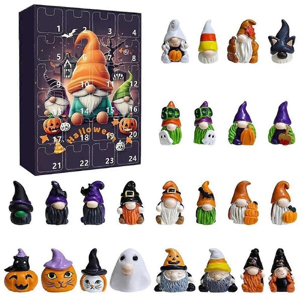 JOYBUY Halloween Gnome Ornament Advent Calendar – Dwarf Figures Countdown Gift Box B