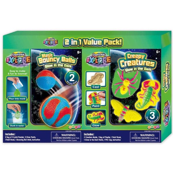Creative Kids Science Kit Bouncy Balls Creepy Creatures Glow in the Dark 6y+