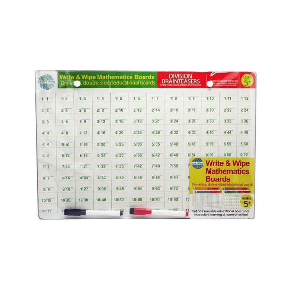 3pc BMS Gifts Write And Wipe Maths Boards w/2x Double Sided Dry Erase Pens 5y+