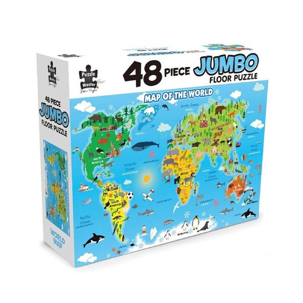 48pc Puzzlemaster Jumbo Floor Jigsaw Puzzle World Map Kids Activity 3y+