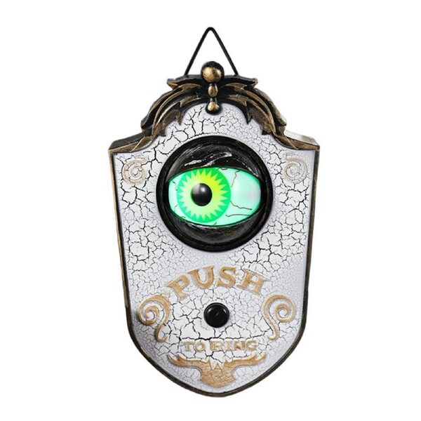 Catzon Halloween Doorbell with Lightup Eyeball Spooky-Sounds for House Decor-White