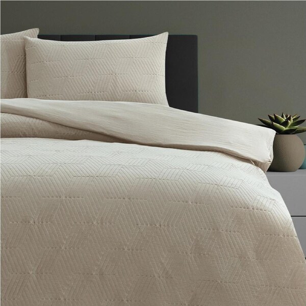 Ardor Boudoir Maxwell Pinsonic Embossed Quilt Cover Set Tan Bedding Queen