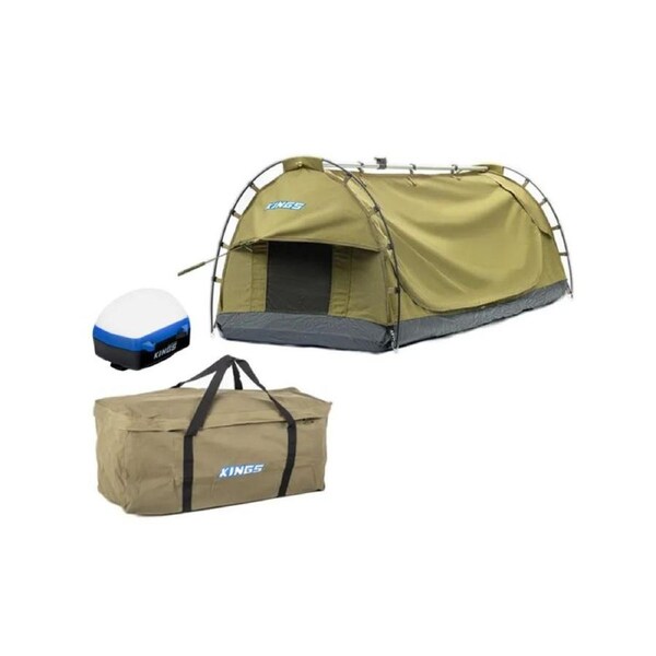Kings Deluxe Single Swag + Canvas Carry Bag + Rechargeable Lantern