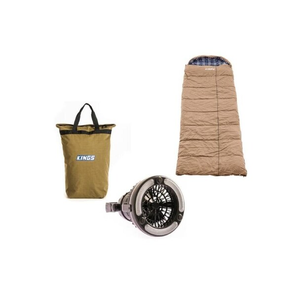 Kings Premium Winter/Summer Sleeping Bag -5°C to +5°C - Left zipper + 2in1 LED Light & Fan + Doona/Pillow 400GSM Canvas Bag
