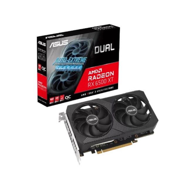 ASUS AMD Radeon DUAL-RX6500XT-O4G-V2 RX 6500 XT V2 OC Edition 4GB GDDR6 with two powerful Axial-tech fans and a 2-slot design