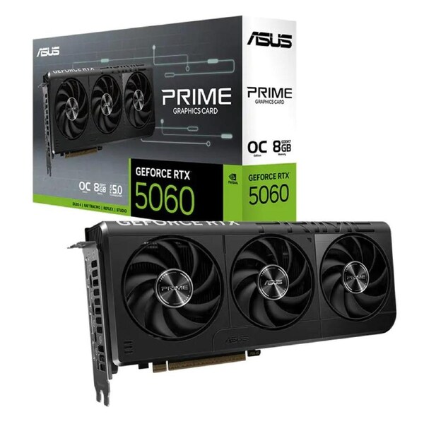 ASUS nVidia GeForce PRIME-RTX5060-O8G RTX5060 8GB GDDR7 OC Edition 2565 MHz Boost Clock, RAM 28Gbps, 630 AI TOPs, Digital Max Resolution