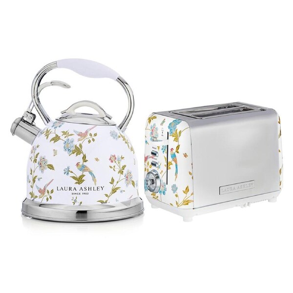 Laura Ashley Elveden White 2.5L/10 Cup Kettle & 2 Slice Bread Toaster Combo Set