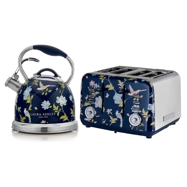 Laura Ashley Elveden Blue 2.5L/10 Cup Kettle & 4 Slice Bread Toaster Combo Set