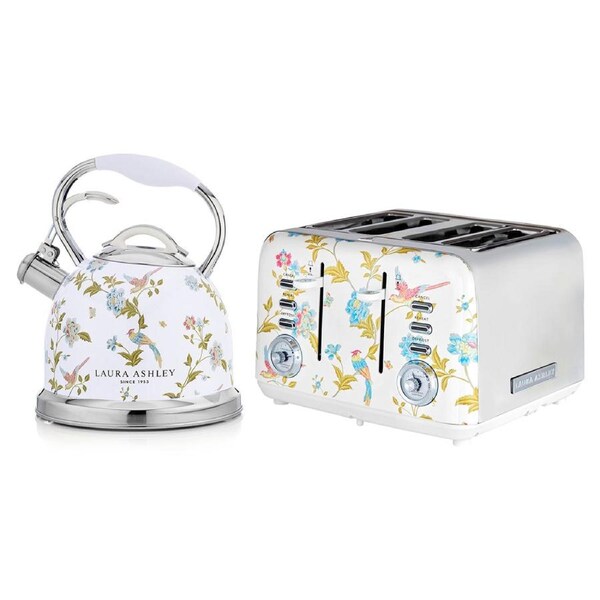 Laura Ashley Elveden White 2.5L/10 Cup Kettle & 4 Slice Bread Toaster Combo Set