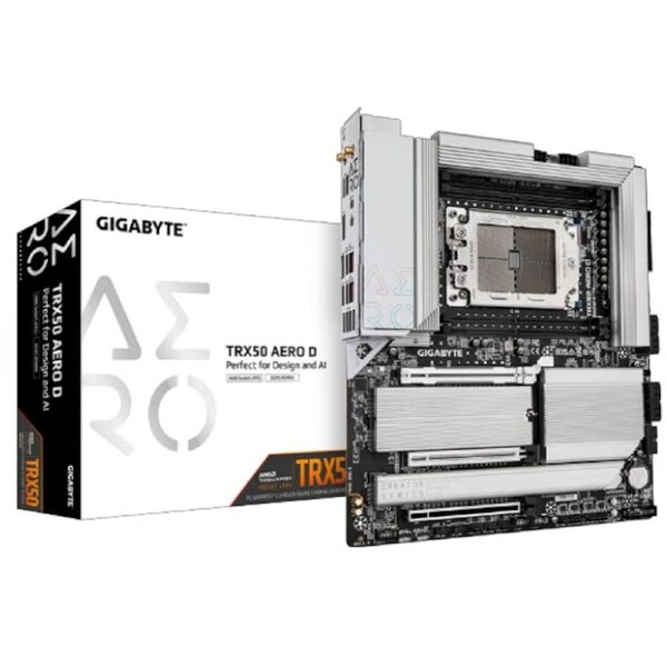 Gigabyte TRX50 AERO D AMD Ryzen Motherboard 4x DDR5~256GB,2x PCIe x16 slots, 4x M.2, 8x SATA 6Gb/s connectors, 11x USB 3.2, 4x USB2.0, 2x