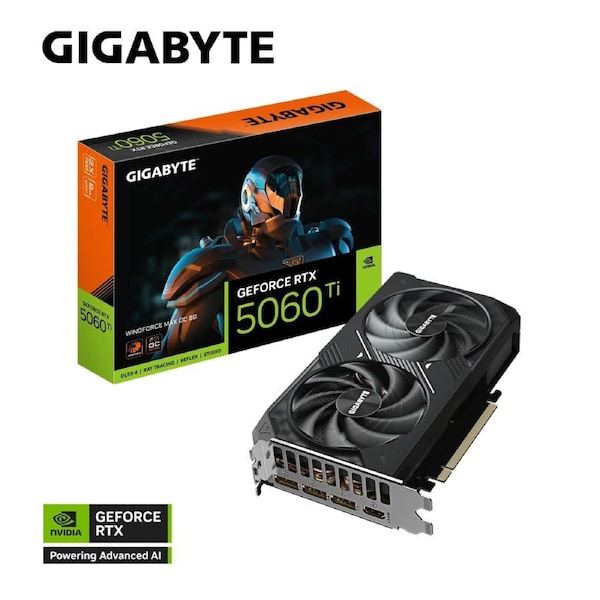 Gigabyte GeForce RTX 5060 Ti WINDFORCE MAX OC 8G, 2587 MHz, CUDA 4608, 28 Gbps, GDDR7, 128 bit, PCI-E 5.0, PSU 650W, DisplayPort 2.1b *3 HDMI 2.1b *1