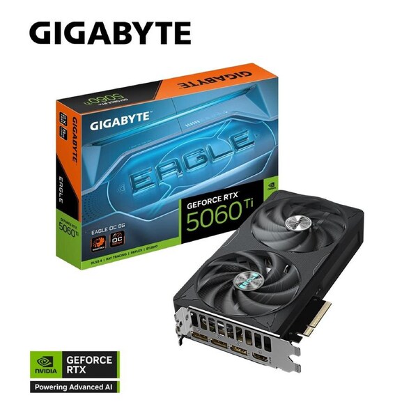 Gigabyte GeForce RTX 5060 Ti EAGLE OC 8G, 2617 MHz, CUDA TBD, 28 Gbps, GDDR7, 128 bit, PCI-E 5.0, PSU 650W, DisplayPort 2.1b *3 HDMI 2.1b *1