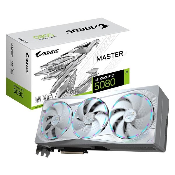 Gigabyte AORUS GeForce RTX 5080 MASTER ICE 16G, 2805 MHz, CUDA 10752, 30 Gbps, GDDR7, 256 bit, PCI-E 5.0, PSU 850W, DisplayPort 2.1b x3 HDMI 2.1b x1
