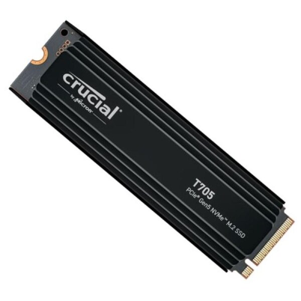 Crucial T705 1TB Gen5 NVMe SSD Heatsink - 13600/10200 MB/s R/W 600TBW 1400K IOPs 1.5M hrs MTTF DirectStorage for Intel 14th Gen & AMD Ryzen 7000