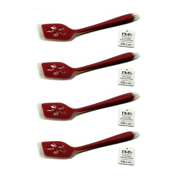 4PK BMS Gifts Silicone Slotted Turner Heat Resistant Dishwasher Safe Red