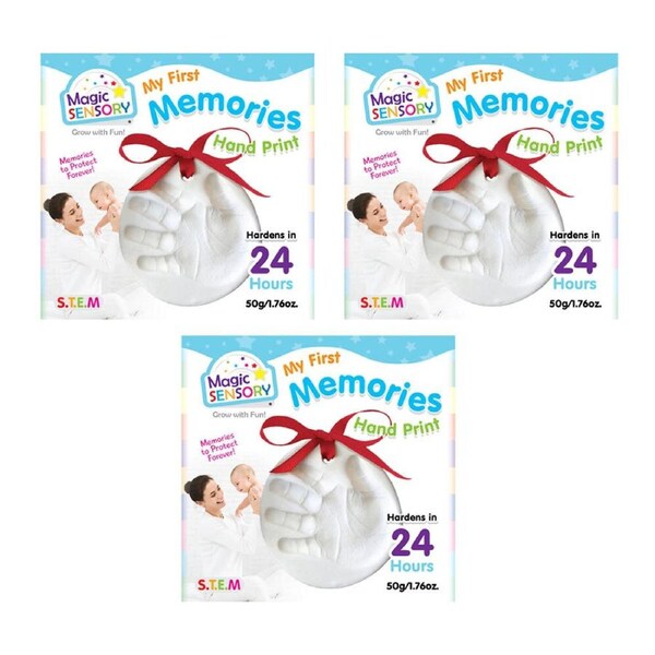 3PK Magic Sensory Hand Print Keepsake Memory Kit Air-Dry Clay No Bake Kids 18m+