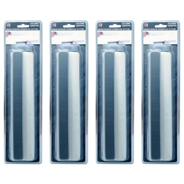 4x 4PK BMS Gifts Retractable Indoor Clothesline 3.6m w/Auto Rollup System Clear