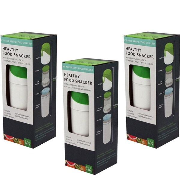 3PK BMS Gifts Chilled Snack Lunch Container w/Cold/Ice Pack BPA Free White