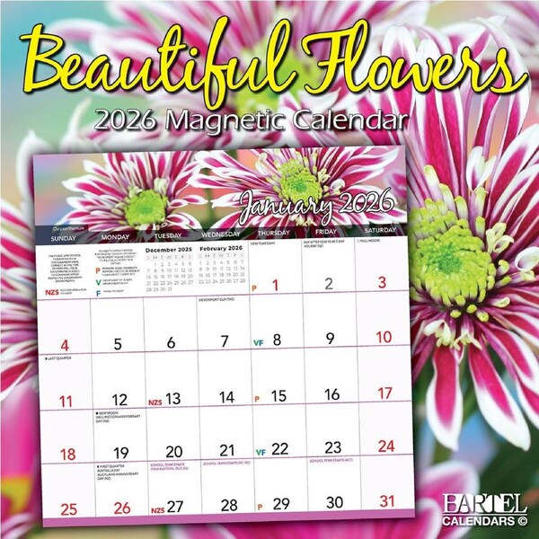 2026 Calendar Beautiful Flowers Magnetic Wall, Bartel MC602