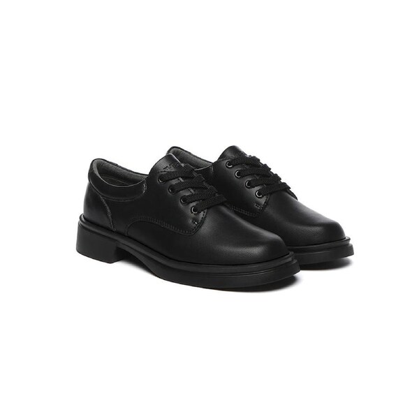 EVERAU® Senior Black Leather Lace Up School Shoes Black / AU Ladies 4 / AU Men 2 / EU 35