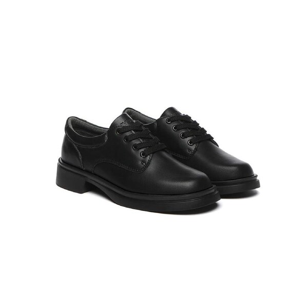 EVERAU® Senior Black Leather Lace Up School Shoes Black / AU Ladies 6 / AU Men 4 / EU 37
