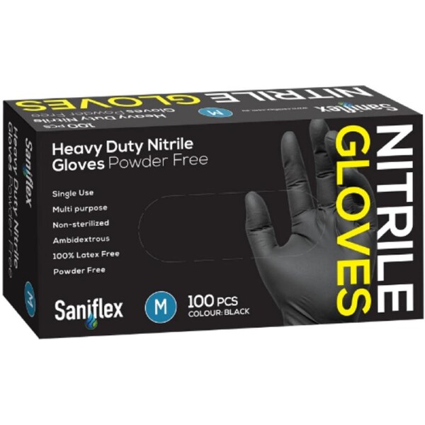 Saniflex Heavy Duty Black Nitrile Gloves Medium 100/box