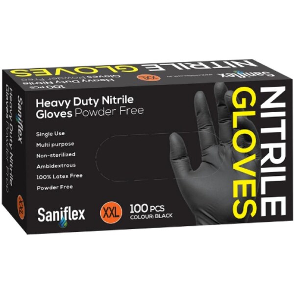 Saniflex Heavy Duty Black Nitrile Gloves XXLarge 100/box