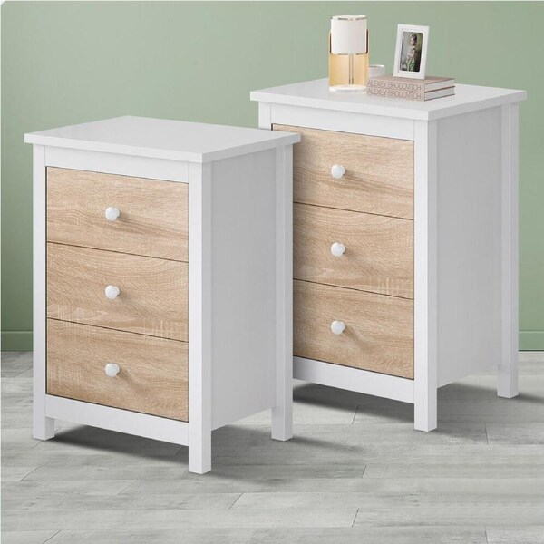 ALFORDSON Set of 2 Bedside Table 3 Drawers Hamptons Oak