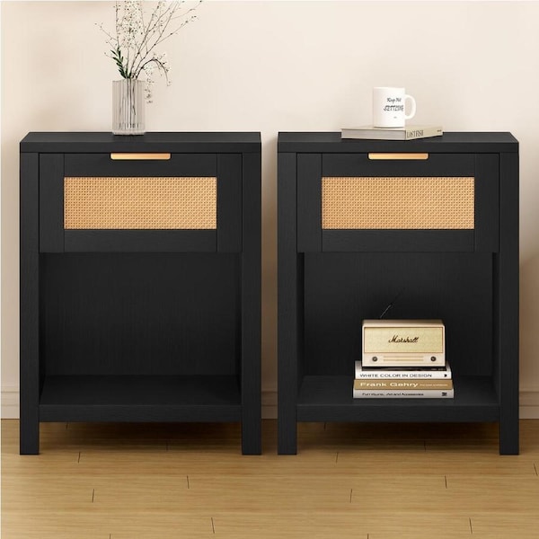 ALFORDSON Set of 2 Bedside Table Nightstand Black