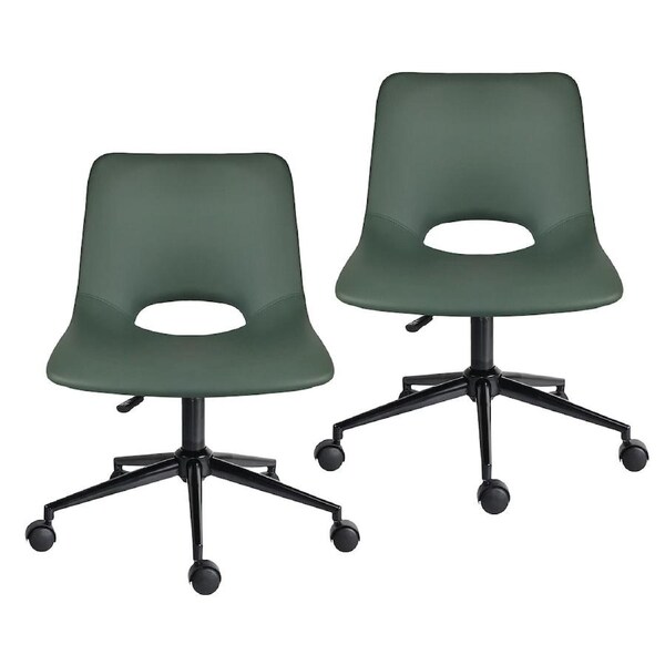 2 Set Office Desk Chair - PU Leather Home Swivel Chair Cut-Out Seat HALO GREEN