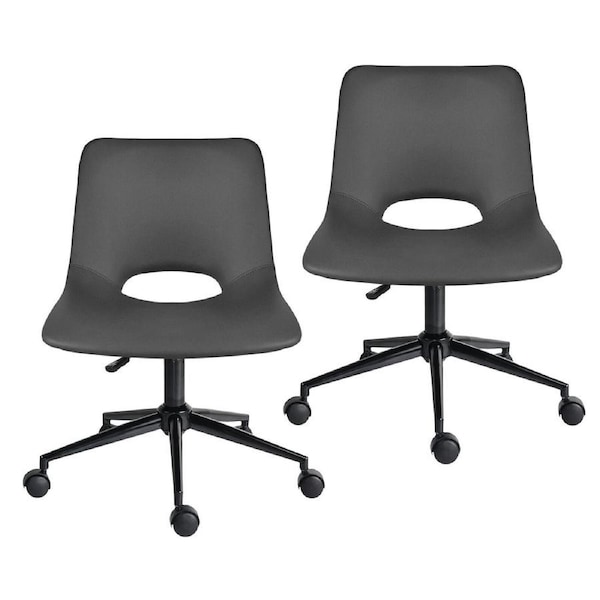 2 Set Office Desk Chair - PU Leather Home Swivel Chair Cut-Out Seat HALO GREY