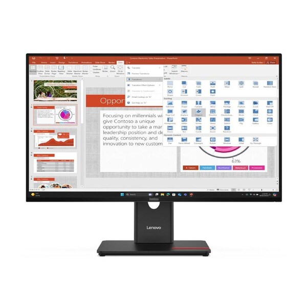 LENOVO ThinkVision T27i-40 27' FHD Monitor 120Hz 1920x1080 16:9 Height Adjustable Tilt Swivel Pivot USB-C Dock 15W PD 3xUSB-A DP HDMI VGA ~63A4MAR1AU